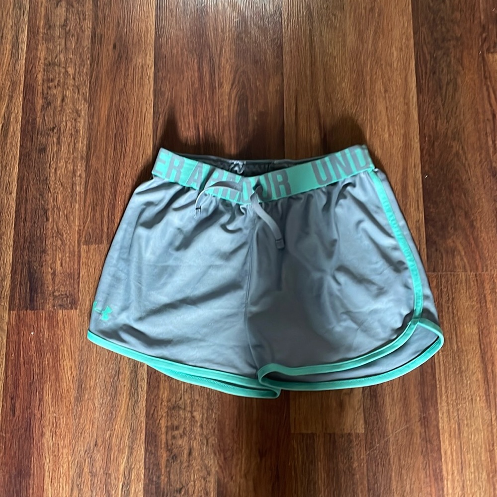 Gray and teal under armour shorts